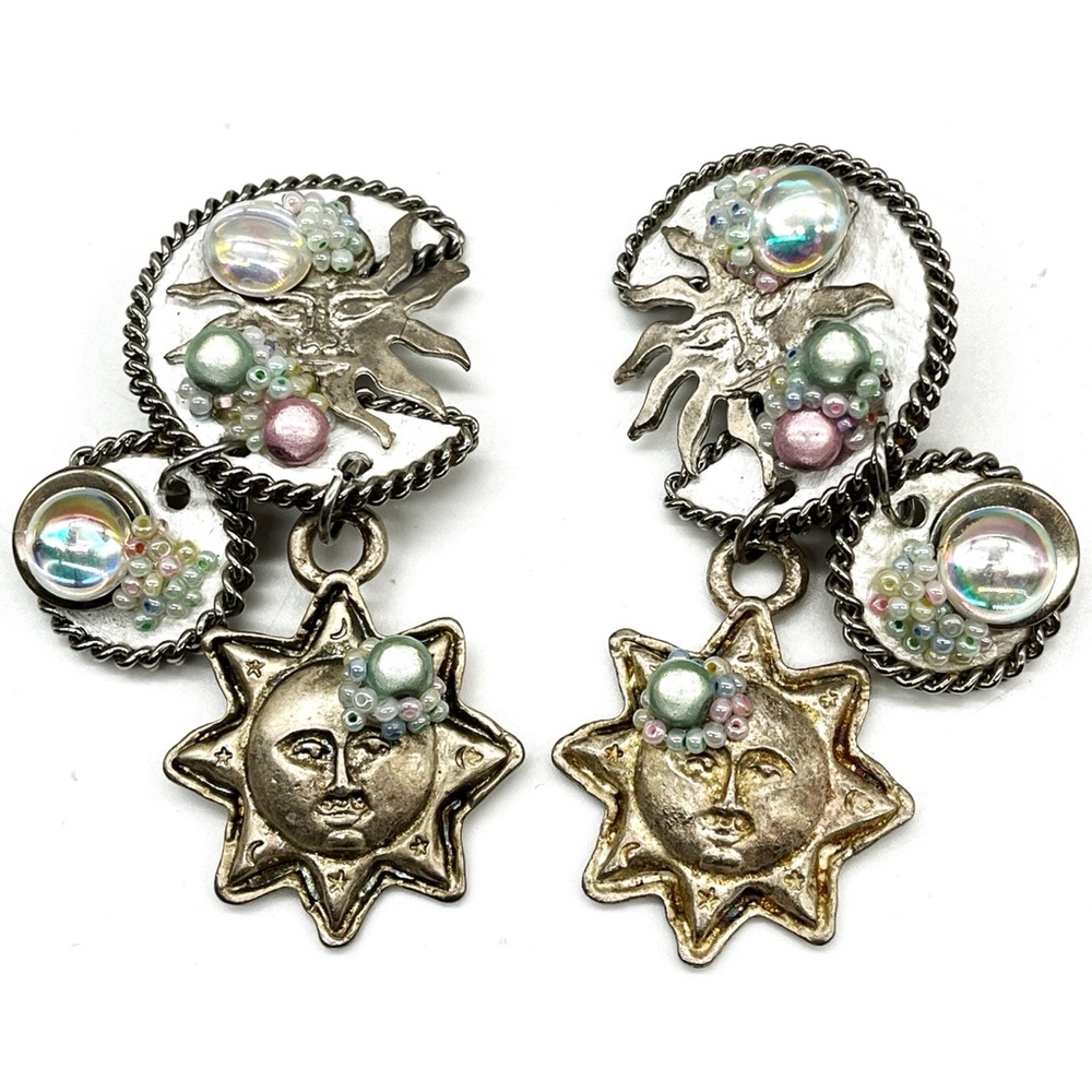 Vintage Designer SINS Clip-On Earrings Acrylic Dangle 80's-90's Signed Statement